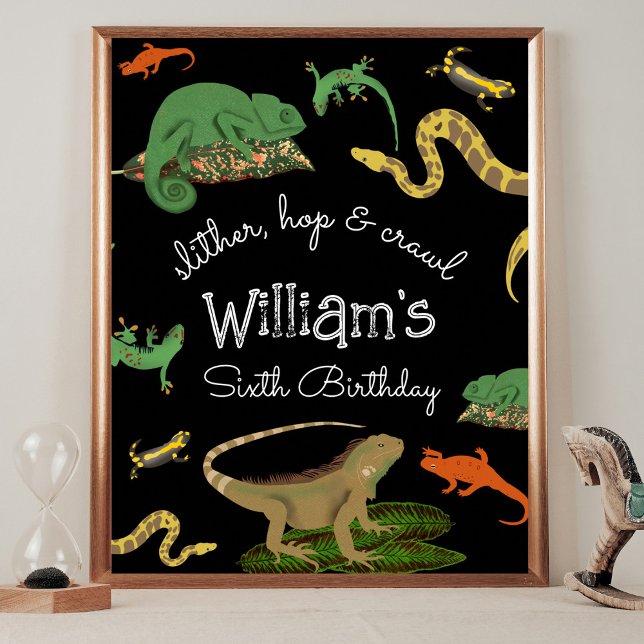 Reptile, Lizards Amphibians Barns födelsedag Välko Poster (Reptile, Lizards Amphibians Kids Birthday Welcome Poster)