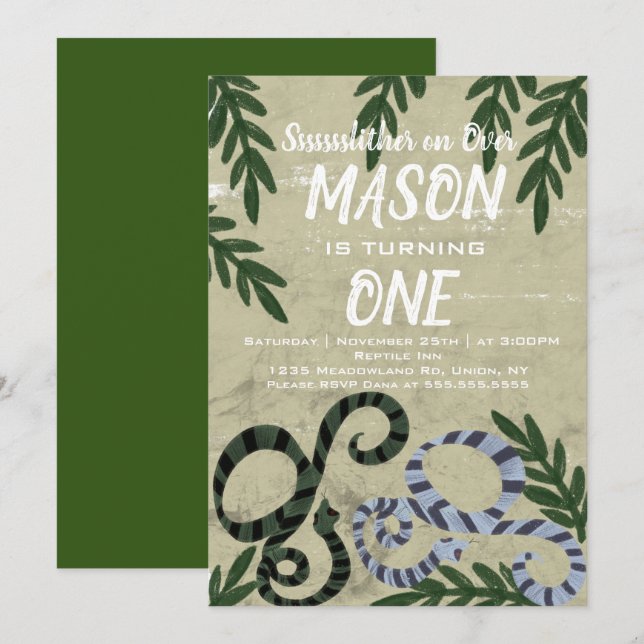 Reptile Snake Zoo Tropical Födelsedagsfest Inbjudningar (Fram/baksida)