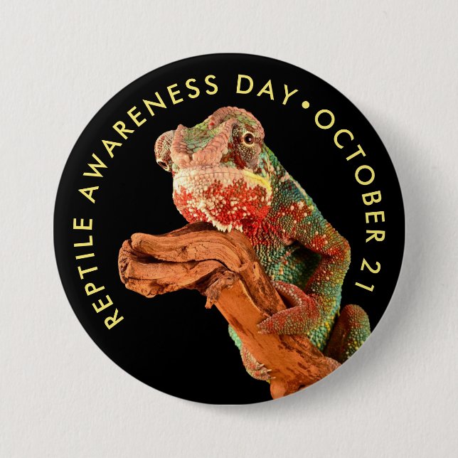 Reptilens medvetandegörande-dag, chameleon Button Knapp (Framsida)