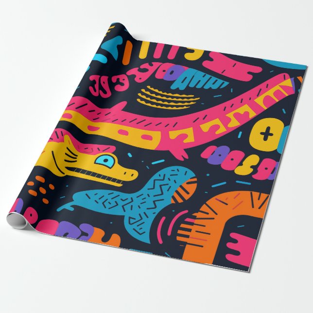 Reptiler i vibrerande färg presentpapper (Utrullad)