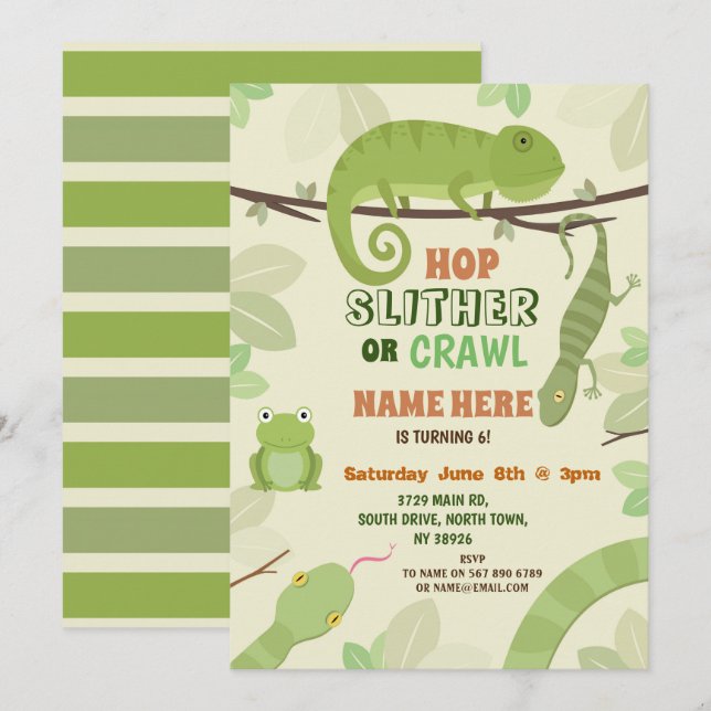 Reptiles Snake Födelsedagsfest Lizard Snakes Iguan Inbjudningar (Fram/baksida)
