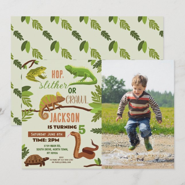 Reptiles Snake Födelsedagsfest Photo Frogs Iguana Inbjudningar (Fram/baksida)