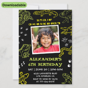 Reptilfödelsedagsinbjudningar Boy Kids Party Moder Inbjudningar