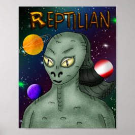 Reptilian Alien med bakgrunden Rymden Poster