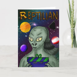Reptilian Alien med Rymden födelsedag Kort