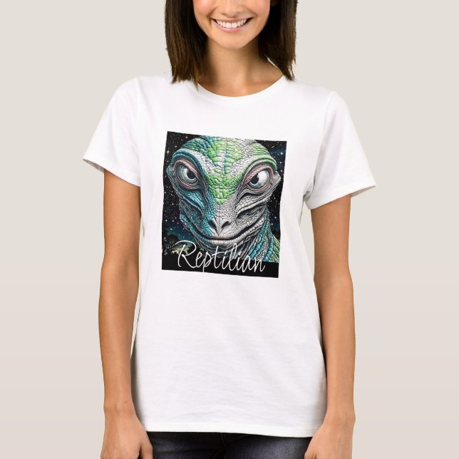 Reptilian Lizard Man Alien Extraterrestrial T Shirt (Framsida)