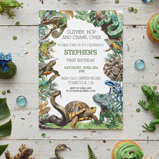 Reptilt Slither Crawl Snake Turtle Birthday Inbjudningar (Skapare uppladdad)
