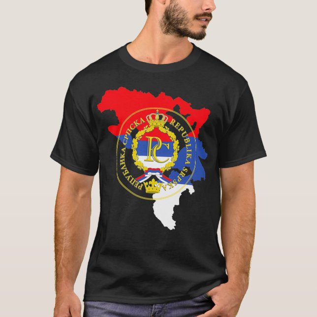 Republic Srpska RS Mapa Emblem Grb Banja Luka Srps T Shirt (Framsida)