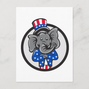 Republican Elephant Mascot Arm Crossed Circle Car Vykort