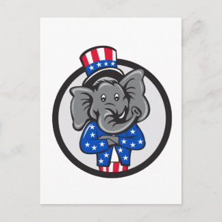 Republican Elephant Mascot Arm Crossed Circle Car Vykort