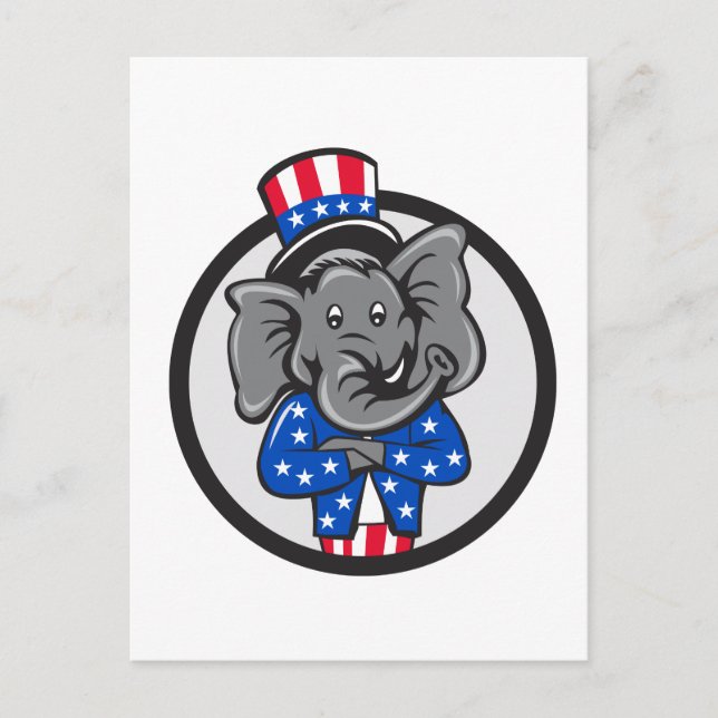 Republican Elephant Mascot Arm Crossed Circle Car Vykort (Framsida)