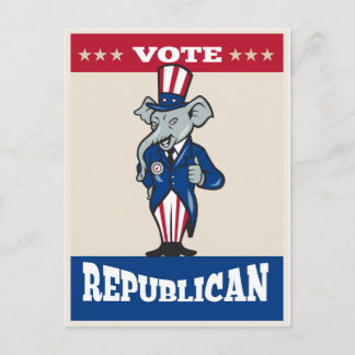 Republican Elephant Mascot Thumbs Up USA flagga Vykort