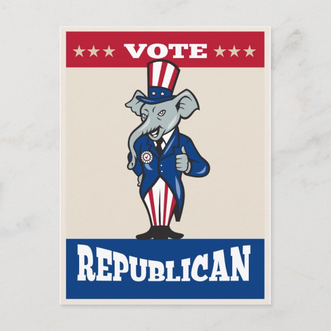 Republican Elephant Mascot Thumbs Up USA flagga Vykort (Framsida)