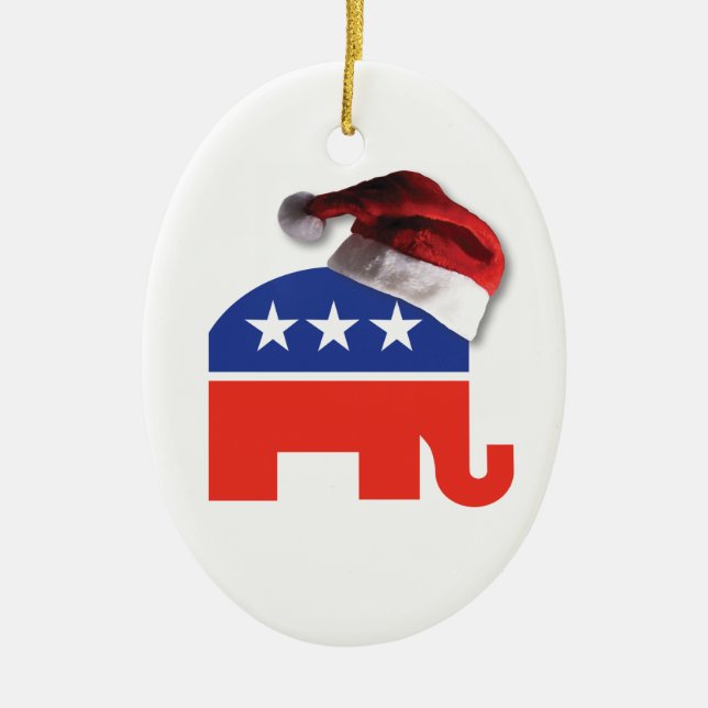 Republican Elephant på Jultomten Hat Julgransprydnad Keramik (Framsidan)