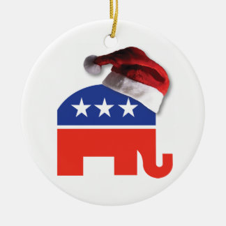 Republican Elephant Wearing a Jultomten Hat Julgransprydnad Keramik