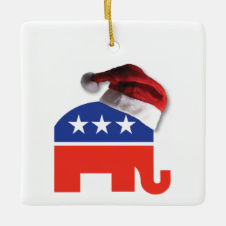 Republican Elephant Wearing a Jultomten Hat Julgransprydnad Keramik