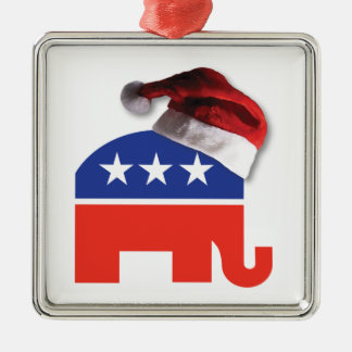 Republican Elephant Wearing a Jultomten Hat Julgransprydnad Metall