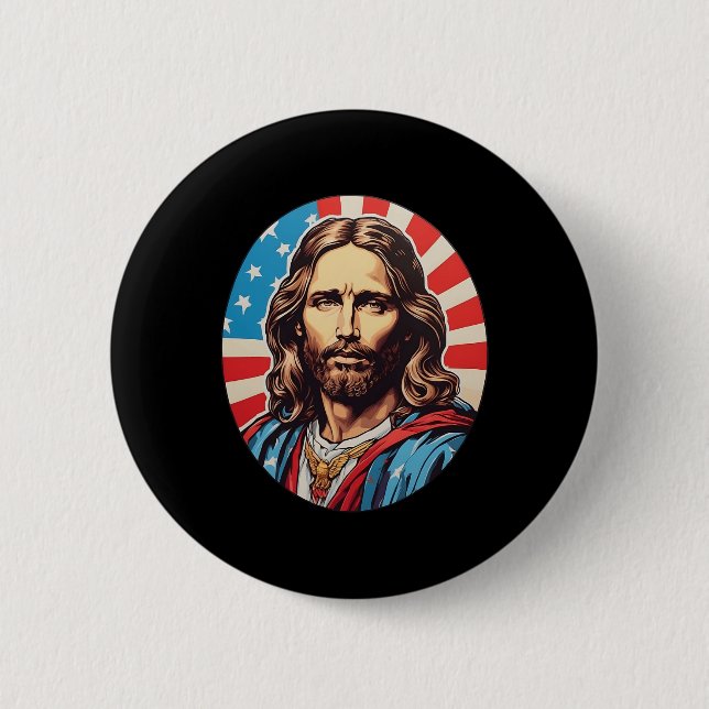 Republican Jesus – Bold Pop Art With American Flag Knapp (Framsida)