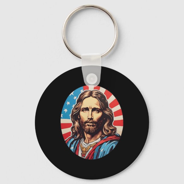 Republican Jesus – Bold Pop Art With American Flag Nyckelring (Framsida)