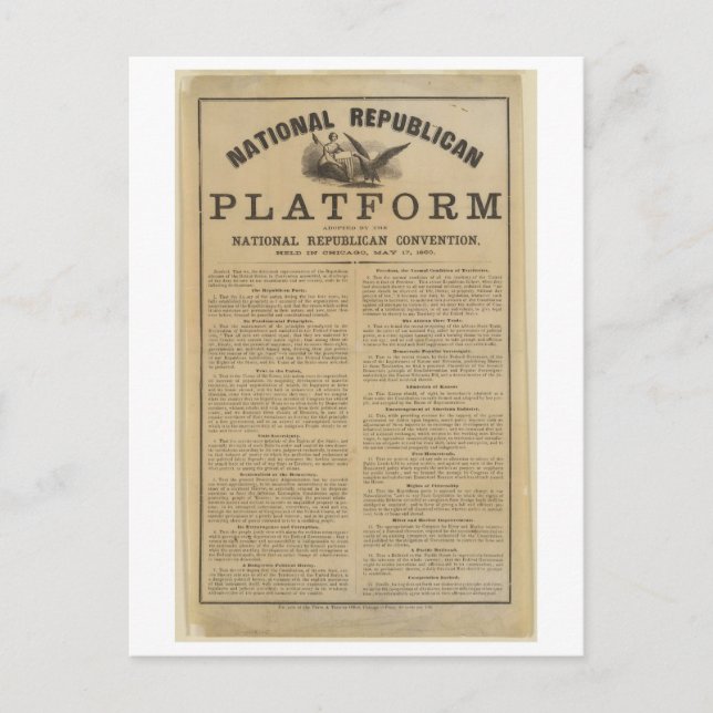 Republican National Convention Platform 1860 Vykort (Framsida)