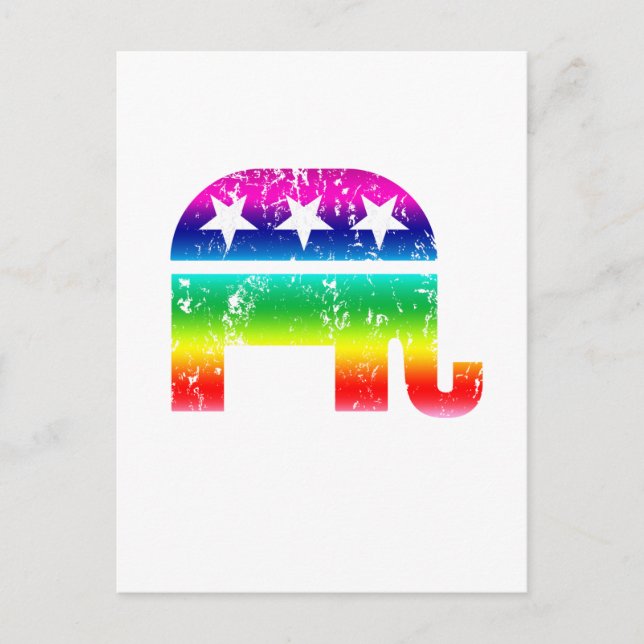 Republican Original Elephant Distress Rainbow Vykort (Framsida)