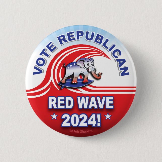 Republican Red Wave 2024 Tsunami Surfing Elephant Knapp (Framsida)