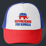 Republicaner i Kamala Harris Elephant Keps<br><div class="desc">Republicaner för Kamala Harris hatt med den röda och blå republikanska elefanten. Konservativen röstar på Kamala till president i valet 2024.</div>