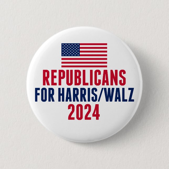 Republicaner till Harris Walz American Flagga Knapp (Framsida)