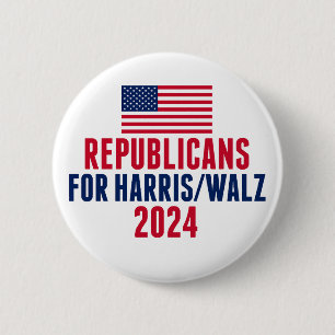 Republicaner till Harris Walz American Flagga Knapp