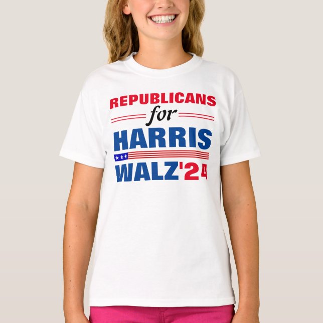 Republicaner till Harris Walz Red Blue T Shirt (Framsida)