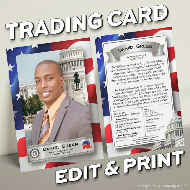 Republicanska handelsbevis för Förenta Stater kong (Customizable United States Congress Trading Cards Templates and Prints, Silver)
