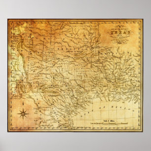 REPUBLIK av den TEXAS 1841 KARTAN Poster