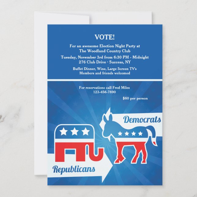 Republikan- och demokratvalparty Invitatio Inbjudningar (Framsida)