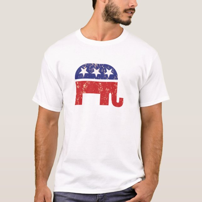 Republikansk original- elefant bedrövad solbränna t-shirt (Framsida)