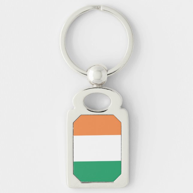 Republiken Irland Metall Keychain Flagga Rektangulärt Silverfärgad Nyckelring (Framsidan)