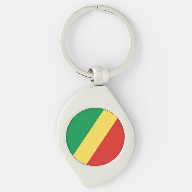Republiken Kongos flagga Swirl Silverfärgad Nyckelring (Framsidan)