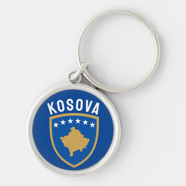 Republiken Kosovos emblem Rund Silverfärgad Nyckelring (Framsidan)