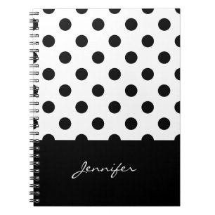 Rero Black och White Polka dots Mönster med Namn Anteckningsbok