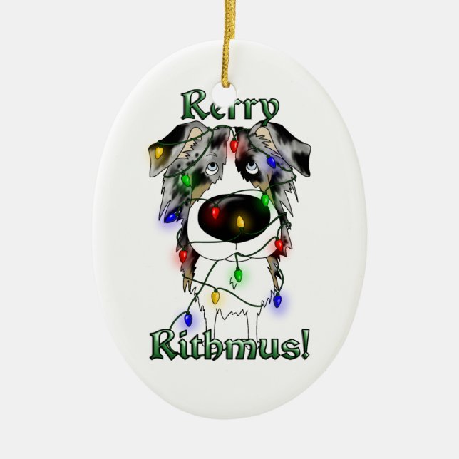 Rerry Rithmus - australian shepherd Julgransprydnad Keramik (Framsidan)