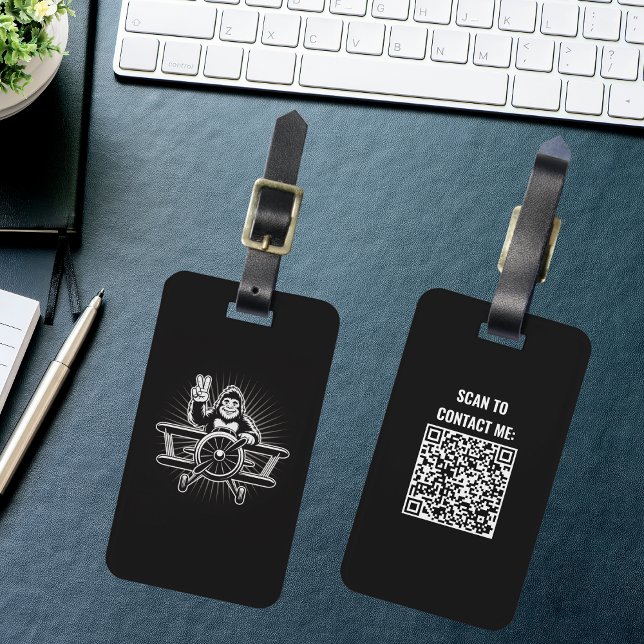 Res Bigfoot Flygande Flygplan QR-kod Roligt  Bagagebricka (Skapare uppladdad)
