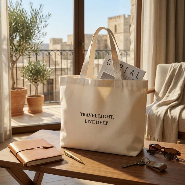 Res lätt Lev djupt Minimalistisk typografi Jumbo Tygkasse (Travel Light Live Deep Minimalist Typography Off-White Canvas Weekender Tote)