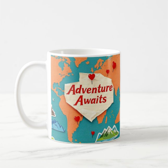 Res på världskartan med stift kaffemugg (Vänster)