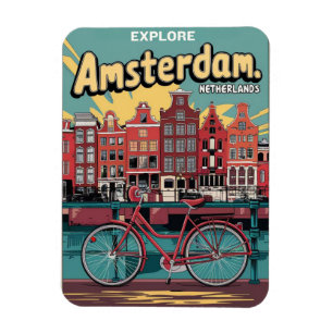 Resa Amsterdam holland cyklar vintage gåvor Magnet