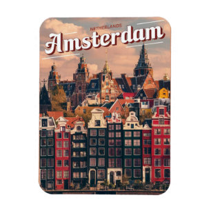 Resa Amsterdams färgade hus, vintage-gåvor Magnet