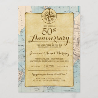 Resa årsdaginbjudan för kartan 50th inbjudningar