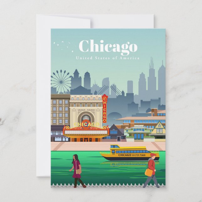 Resa Art Travel till Chicago Tack Kort (Framsida)