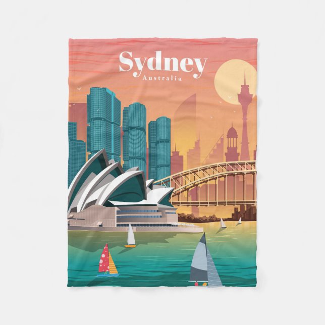 Resa Art Travel till Sydney Australia Fleecefilt (Framsidan)