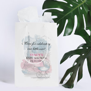 Resa Baby Shower Paris och vagn Blå Rosa