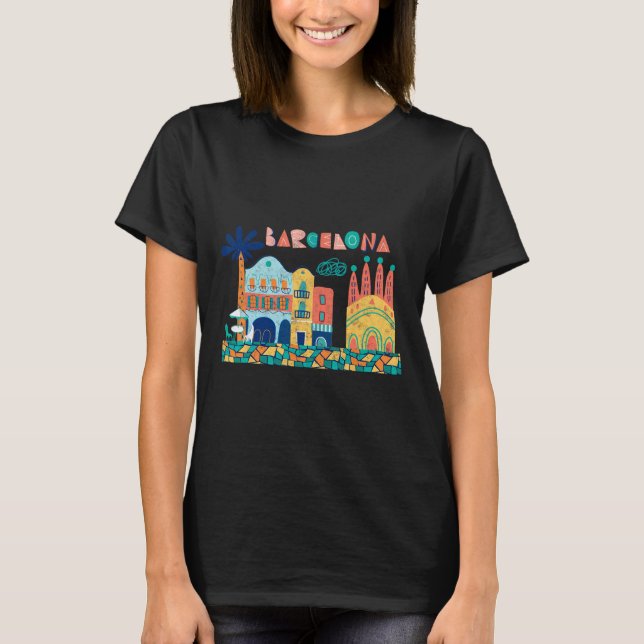 Resa Barcelona Spanien Europe Spansk familj Vacat T Shirt (Framsida)