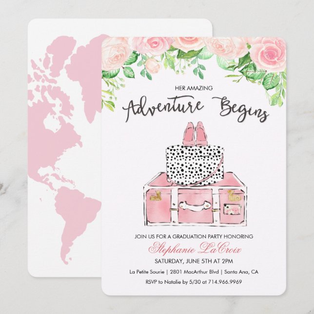 Resa Blommig Inbjudan (Fram/baksida)